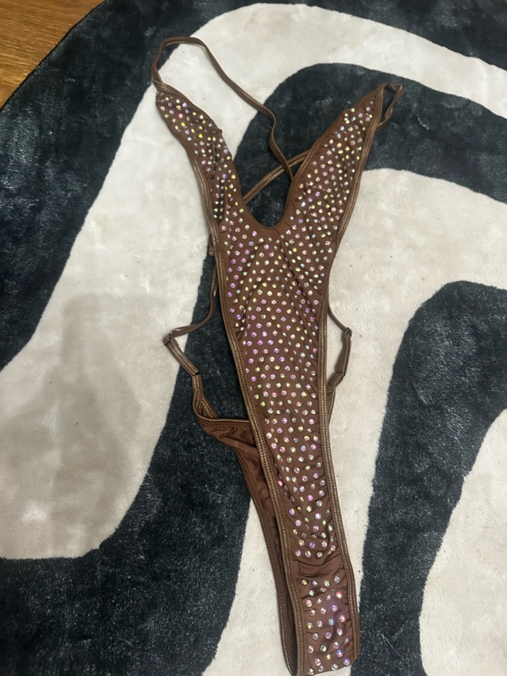 Bubblegum the brand Brown Rhinestone-Embellished One-Piece Thong polewear